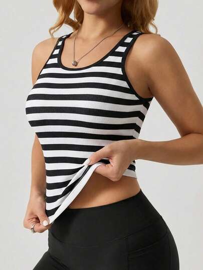 Black & White Ribbed Women's Camisole, Summer Top, Ribbed Stretchy Slim-Fit Sexy Casual Undershirt