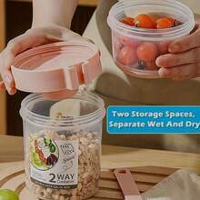 1 Piece Portable Salad Cup, Double Layer Oatmeal Cup, Breakfast Cup (With Lid And Spoon) For Office, Home Outdoor, Picnic, Camping, Work, School - Multicolor - View 3