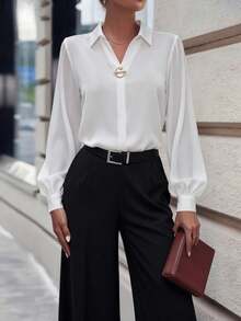 QIANZHIDU Áo sơ mi nữ cỡ lớn màu trơn SUNSTORY, thích hợp cho công sở, đi làm, kinh doanh, các dịp thường ngày, mùa tựu trường, Ngày Nhà giáo. - trắng - Xem 6