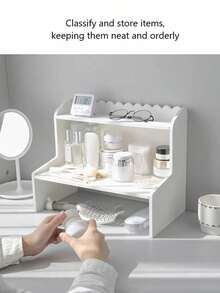 1pc Dual-Layer Desktop Organizer Rack, Rectangular Storage Rack Made Of Wood Fiber Board, Suitable For Dorm, Home, School And Office Display - Multicolor - View 6