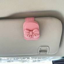 Car Sun Visor Glasses Clip Bowknot Cute Pink Interior Sunglasses Storage Rack, Car Accessories - Pink - View 5