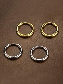1 Pair Minimalist Style G23 Titanium Material D-Shape Hoop Earrings, 2mm Width, Unisex Piercing Jewelry, Suitable For Daily Wear - circle - View 5