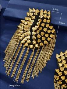 2pcs Punk Style Gold Rivet Decor Epaulets, Detachable Tassel Chain Metal Shoulder Pads, Clothing Accessories - Gold - View 3