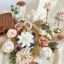 Caja Combinada de Flores Artificiales Rosas de Seda Naranja Quemado con Tallos Sunset Terracotta DIY Ramos Nupciales de Boda Otoño Boho Pastel Arreglos Florales Falsos Baby Shower Fiesta Centros de - Desnudo, terracota - Ver 2