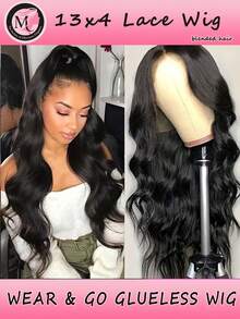 巧克力棕色直发假发，全骨直发真人发假发，13x4透明蕾丝前额假发，全包边，带婴儿发，预先拔毛，彩色蕾丝前额假发，适合女性日常佩戴，13X4直发混纺真人发假发 - 自然色&黑色系 - 查看 2