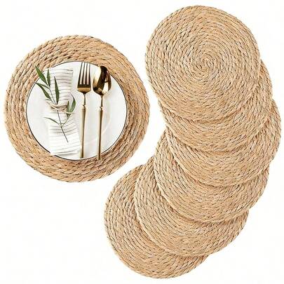 Round Natural Woven Placemat, Heat-Resistant And Easy To Clean, Wooden Material, Suitable For Home, Office Or Restaurant, Office Tableware, Rustic Style Tableware, Easy To Clean