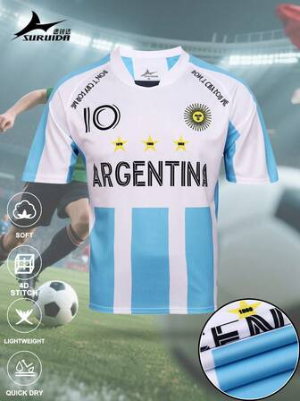 SURUIDA 1 ชิ้น เสื้อฟุตบอลทีมอาร์เจนตินา, เสื้อฟุตบอลกีฬาระดับมืออาชีพ, สบายใส่, ใส่ได้ทั้งในและนอกสนาม, เสื้อแขนสั้นสำหรับทีมและกีฬากลางแจ้ง