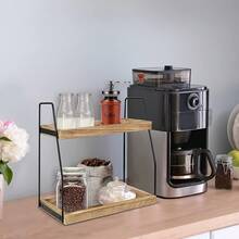 Bathroom Organizer Countertop, Counter Organizer, 2-Tier Standing Storage Shelf With Basket, Wood Tray For Skincare Vanity Organizer, Countertop Storage Shelf For Organizing Bathroom Kitchen Office Desk Vanity Cosmetic Balcony - 木質色 - 查看 6