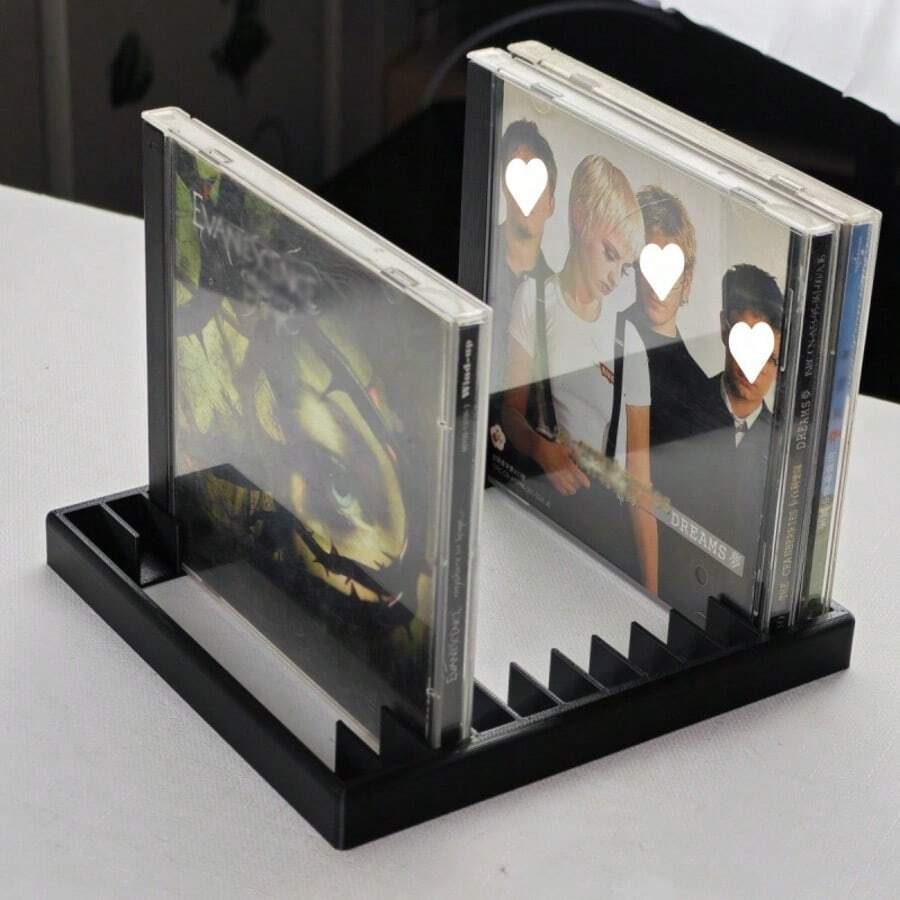 Retro Style 3D Printed CD/DVD Storage Rack - Can Hold 12 Discs, Fashionable Black Plastic Storage Box For Desk Or Tabletop, Ideal For Music And Game Disc Collection, Music Disc Rack | CD Display Rack, CD Album Storage, CD Storage Box, Shelf Divider - Black - View 1