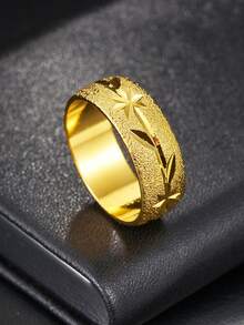 1 Pieza Anillo De Acero Inoxidable A Rayas Simple Y Elegante Para Mujer, Adecuado Para Bodas, Vacaciones Y Uso Diario - Dorado - Ver 6