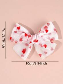2个情人节爱心印花发夹，女孩爱心印花网纱蝴蝶结发夹，可爱蝴蝶结发夹，情人节礼物，发饰 - 彩色 - 查看 5