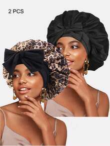 2pcs Women's Elastic Ribbon Satin Beret Cap, Sleeping Hat, Makeup Cap, Suitable For Daily Use - Multicolor - View 21