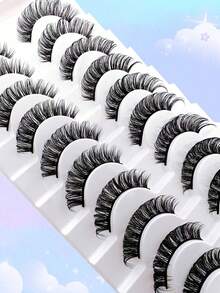 10 Pairs D Curl Russian Style False Eyelashes, Cat Eye Effect, Natural Fluffy Faux Mink Lashes, Thick & Long, Create Charming Lifted Eye Makeup - Black - View 11