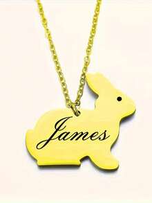 Custom-Engraved Personalized White Rabbit Pendants, Stainless Steel Necklaces With Customizable English Names, Perfect Gifts For Friends And Family, Holidays, And Valentine's Day. - Multicolor - View 3