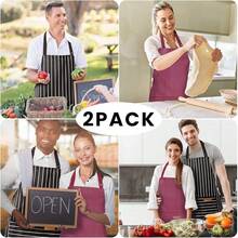 2 Pack Adjustable Bib Apron With 2 Pockets Chef CooFKing Kitchen Restaurant Aprons For Women Men - Wine/FBlacksstripes - View 8