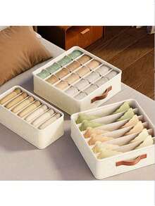 1个内衣抽屉收纳盒，内衣抽屉分隔篮，文胸袜子收纳盒，抽屉收纳袋，适用于文胸、袜子、腰带，节省空间，适用于衣柜、卧室、家庭、宿舍 - 米色 - 查看 1