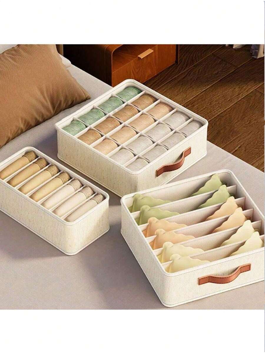 1个内衣抽屉收纳盒，内衣抽屉分隔篮，文胸袜子收纳盒，抽屉收纳袋，适用于文胸、袜子、腰带，节省空间，适用于衣柜、卧室、家庭、宿舍 - 米色 - 查看 1