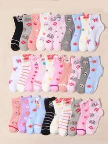 10双儿童短袜 - 可爱卡通小狗/兔子图案，多色混搭，荷叶边装饰，透气弹力，适合日常穿着 - 彩色 - 查看 8