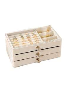 3-Layer Velvet Jewelry Box, Drawer Style Jewelry Box, Ring Box, Earring Storage Box, 3-Layer Transparent Acrylic Velvet Drawer Jewelry Storage Box, New 3-Layer Velvet Jewelry Box, Desktop Acrylic Ornament Organizer With Multiple Compartments - Multicolor - View 7