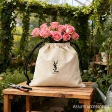 Yves Saint Laurent Drawstring Bag - Canvas Tote Bag, Drawstring Closure, Fashionable Handbag Shopping Bag, YSL-White-Standard - White - View 6