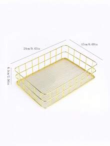 1pc Modern Nordic Style Metal Storage Basket - Large Capacity Wrought Iron Office Supplies And Cosmetics Storage Basket, Mesh Design For Easy Item Viewing - Gold - View 9