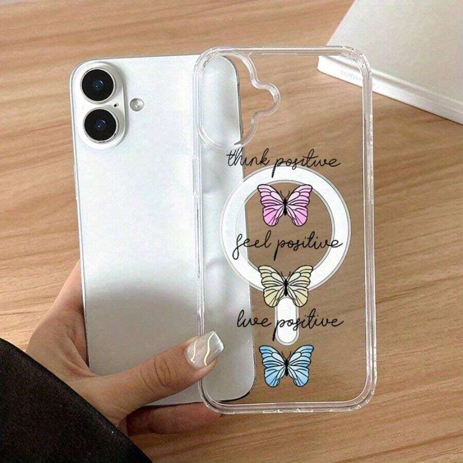 Butterfly Pattern Large Hole Transpart Acrylic Magnetic Ring Mobile Phone Case For  17 Air 16 15 14 13 12 Pro Max/17 16 15 14 Plus X/Xs Max Suit For S22 S23 S24 S25 Ultra/Plus/FE/+ Hard Case Supports Wireless Charging.Holiday Phone Accessories. 17 Case. Novelty Cases.'s Best-Selling Phone Cases. Limited-Time Discount. 17 Pro Max Case. Phone Accsesories. - 無色 - 查看 1