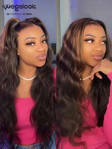 MEGALOOK 升级版360°蕾丝#30挑染水波纹假发，100%真人发丝，隐形绑带，即戴即走，无需胶水，180%密度，透明蕾丝前假发，真人发丝，预先拔毛，带拉绳，适合女性，自然色 - 自然外观，适合日常佩戴，适合办公室、万圣节、派对、Y2K风格、度假、户外角色扮演、学校、节日、圣诞节、派对、婚礼、庆典等场合，适合女性 - SNATURAL/30 - 查看 2