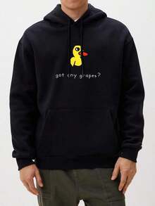 "Got Any Grapes" Printed Men's Graphic Long Sleeve Hoodie - Comfortable Casual Pullover With Eye-Catching Design, Hooded Sweatshirt For All Seasons, Complete With Handy Pocket - A Gift Choice For Valentine And Christmas Day - màu đen - Xem 1