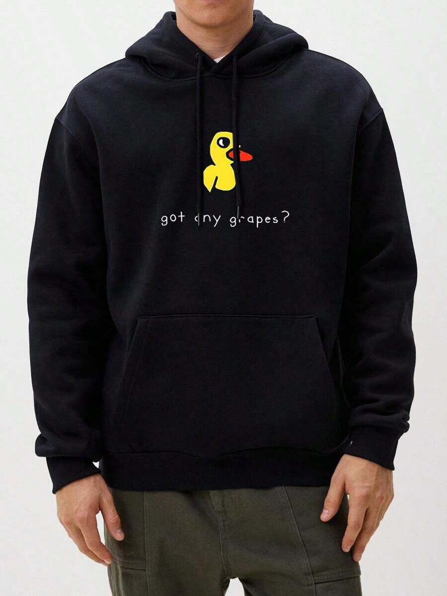 "Got Any Grapes" Printed Men's Graphic Long Sleeve Hoodie - Comfortable Casual Pullover With Eye-Catching Design, Hooded Sweatshirt For All Seasons, Complete With Handy Pocket - A Gift Choice For Valentine And Christmas Day - màu đen - Xem 1