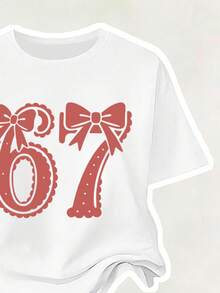 Toddler Girls' Number Print Round Neck Short Sleeve Top And Flare Pants Set - White - View 6