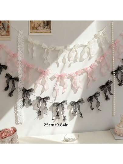 12件套蝴蝶结横幅、丝带蝴蝶结花环、婚礼背景装饰、节日庆典拍照道具，适用于情人节和婚礼装饰