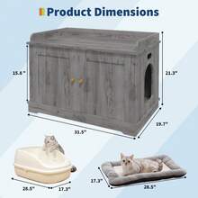 Cat Litter Box Enclosure For Two Cats, Furniture With Double Bed, Concealed Double Cat Litter Box Enclosure, Cabinet With Scratching Board, - Xám - Xem 8