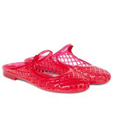 Clear Mary Jane Jelly Shoes For Women Slip On Mules Comfortable Closed Toe Flat Jelly Sandals Summer Mesh Slides - 紅色 - 查看 4