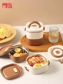 1pc Cartoon Pattern Double Layer Stainless Steel Large Capacity Bento Box, Leakproof Lunch Box, Portable Lunch Container, Lunch Box, Back To School Essential - Multicolor - View 13