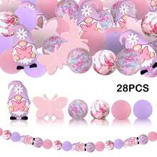 4/28/60pcs 3D Dwarf Beads DIY Craft Supplies - Spring Theme Silicone Focal Beads, Includes Sunflower, Daisy, Butterfly, Tulip, Bee & Cute Dwarf Head Shapes, Suitable For Pen Decor, Keychain Making (Loose Rubber Beads) - 春季矮人系列 - 查看 16