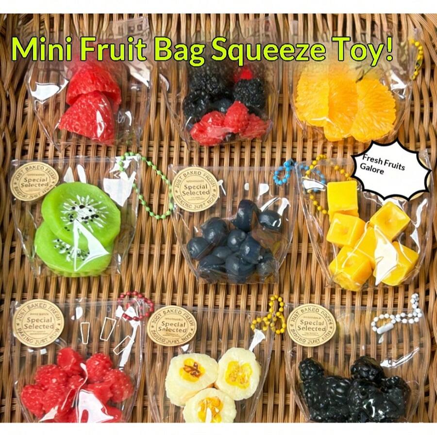 1个可挤压减压逼真蓝莓迷你水果袋，柔软Q弹草莓猕猴桃挤压娃娃，生日/圣诞礼物，收藏饰品，钥匙扣 - 彩色 - 查看 1