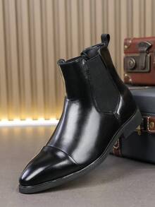 2025 New Men's Chelsea Boots, Black Pointed Ankle Boots, Business Leather Boots, Casual Ankle Boots, High-Top Men's Shoes, Sleeve Men's Boots - Black - View 2