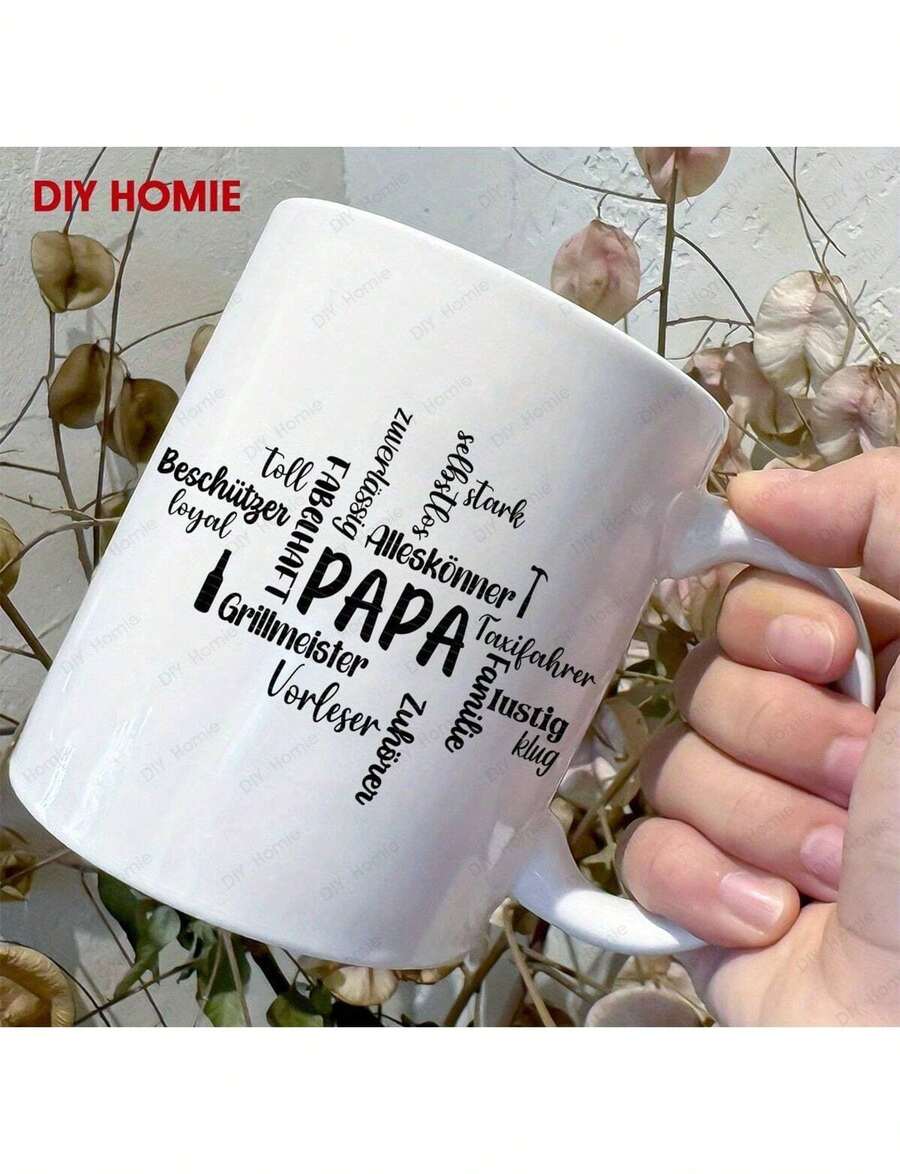 German Coffee Mug, 325 Ml (11 Oz), For Father's Day - High-Quality Ceramic Mug With Inspirational Quotes, Dishwasher . This Personalized And Unique Mug Is Ideal For Both Men And Women. Perfect For Father's Day Gifts. - 白色 - 查看 1