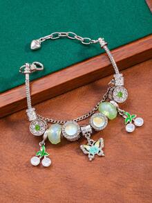 1pc Minimalist Butterfly & Cherry Beaded Bracelet, Elegant & Sweet