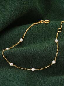 1pc 18K Gold Plated Pearl 925 Sterling Silver Romantic Bracelet, Suitable For Daily Wear, Wedding, Party, Engagement And Other Occasions, Exquisite Jewelry - Gold - View 9