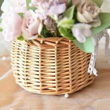 1pc Handwoven Rattan Picnic Basket, Portable Handle Storage Basket, Outdoor Camping & Picnic Essential, Photo Prop Basket, Snack Fruit Organizer, Ideal Gift For Family & Friends,Two Weaving Methods Are Shipped Randomly. - Multicolor - View 8