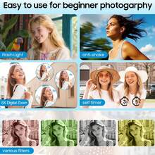 Auto Focus 48MP 4K Face Detection 2.4-Inch Flip Over Display Screen, Button Control, Equipped With 32GB Memory Card, Suitable For Teenagers And Beginners - 白色 - 查看 7