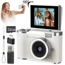 Auto Focus 48MP 4K Face Detection 2.4-Inch Flip Over Display Screen, Button Control, Equipped With 32GB Memory Card, Suitable For Teenagers And Beginners - 白色 - 查看 12