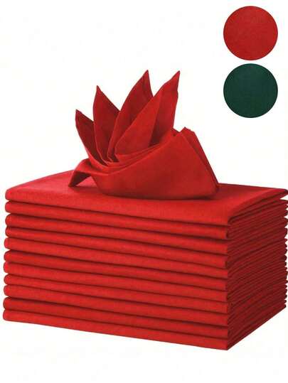 2/6/12 piezas Servilletas decorativas navideñas, servilletas de tela de unicolor gruesas y antiarrugas adecuadas para fiestas y banquetes navideños