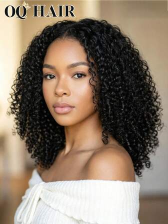 OQ 6x4 透明蕾丝前假发，8-14 英寸卷曲蓬松假发，180% 密度，预拔毛预剪蕾丝，时尚假发，自然逼真，真人发丝，易于佩戴，无需胶水，附赠礼品，免运费，万圣节装扮，真发假发，万圣节旅行必备，Y2K 风潮，假日度假必备