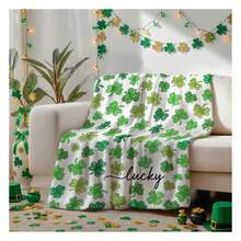 Horaldaily St. Patrick's Day Flannel Blanket Throw, Green Shamrock Sketch Style Soft Fuzzy Plush Cozy Fleece Blankets For Couch Sofa Bed Lounging, Ideal Gifts For Adults Self, 60x80, Soft Flannel Blanket - Multiple Sizes, Cozy Must-Have - 彩色 - 查看 2