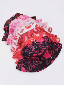 1pc Heart Letter Bohemian Casual Streetwear Party Cute Polyester Printed Warm Decorative UV Protection Reversible Bucket Hat, Spring/Summer/Autumn, Valentine's Day Couple, Unisex Sun Hat - Multicolor - View 4