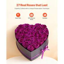 Forever Flowers, 27 Preserved Roses In Heart Shape Box, Eternal Flowers Immortal Bouquet Birthday Present For Women Her Wife Mothers, Anniversary, Valentine's Day,Christmas, Purple - Purple 27 Roses Heart Shape Box - View 2
