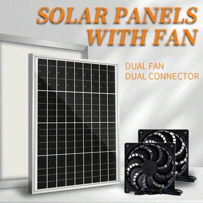 ZGZXSEXHZ لوحة طاقة شمسية محمولة 15 واط مع مروحتين مزدوجتين، مناسبة للسفر بالمركبات الترفيهية والرحلات الذاتية والتخييم في الهواء الطلق وتبريد الحظائر والخيام والنزهات والشواء والرحلات والمزارع والدفيئات وشحن البنوك المحمولة والطاقة الاحتياطية في الطوارئ، خفيفة الوزن ومحمولة، استمتع بنسيم بارد وطاقة نظيفة في أي مكان وفي أي وقت