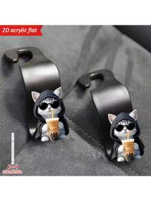 2D Plane 2 Pieces Set - Stylish Milk Tea Cat 2D Car Seat Hanger, Hidden Rear Seat Storage Hanger, Fashionable Design, Acrylic Multi-Functional Car Accessories, Used For Organizing Bags, Water Bottles, Etc., Rear Seat Hanger | Cute Car Hanger | Durable Seat Hanger For Rear Car Storage - A - View 5